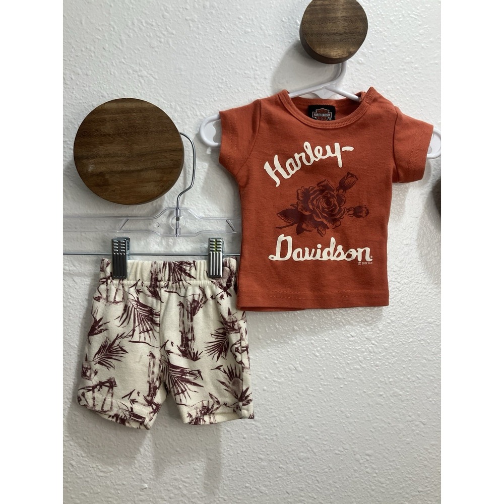 Harley-Davidson Baby Girl 2 Piece Toddler Tee & Short Set 3/6M Motorcycle